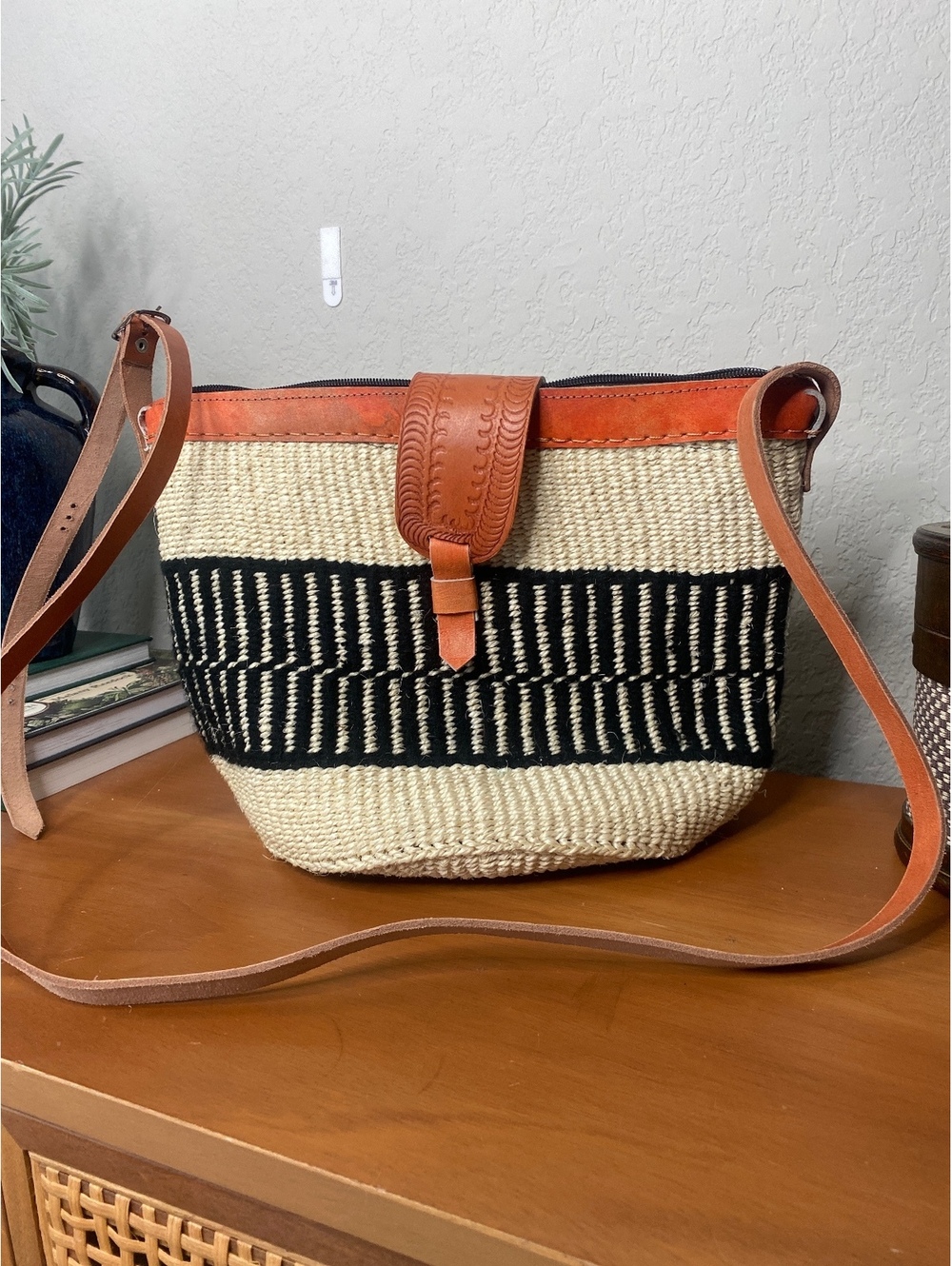 Handmade Kenyan Bag Purse with Leather Trim